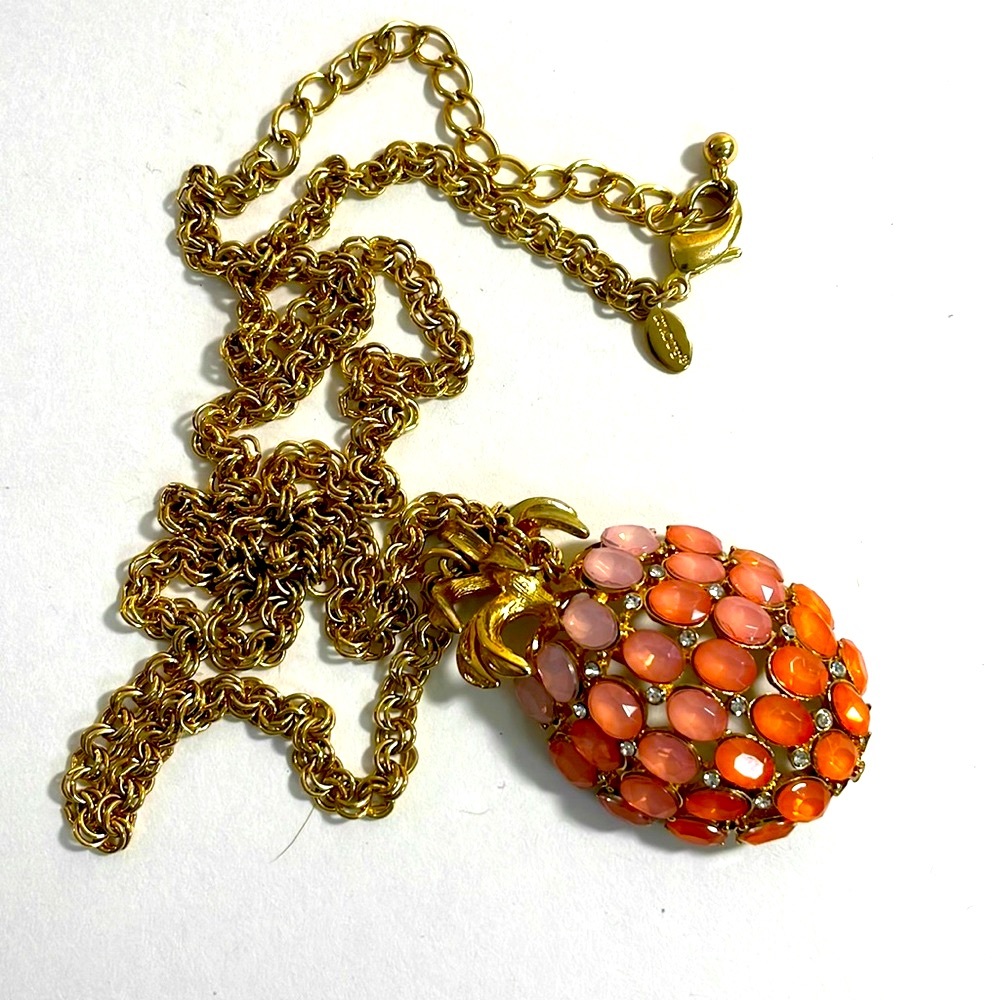 Chico's Jeweled Pineapple Gold Tone Pendent Long Necklace